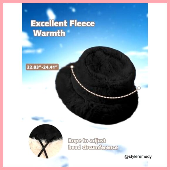 Faux Fur Bucket Hat Warm Winter Fisherman Cap Adjustable Drawstring main image 6